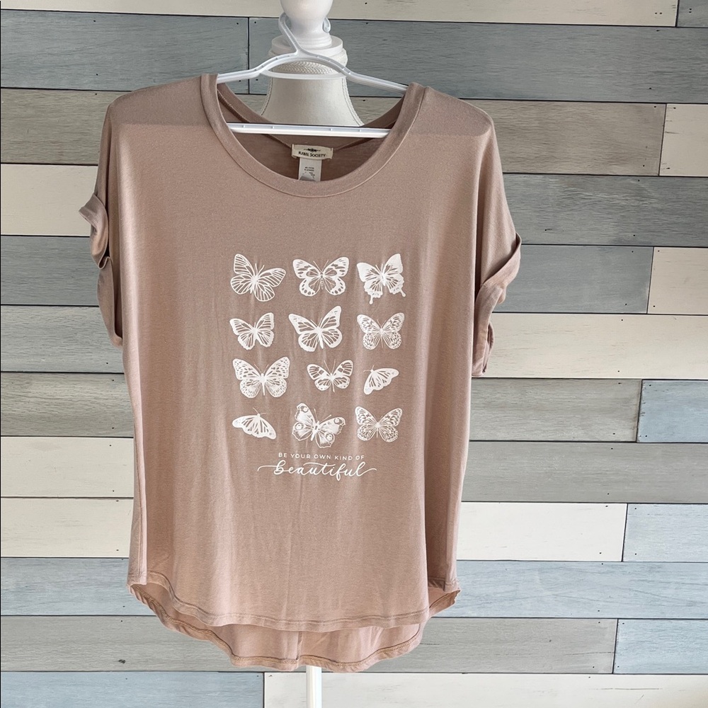 Butterfly Print Women's Top - Tan